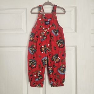 Vintge Oshkosh Red Kids Overalls with Bear Print